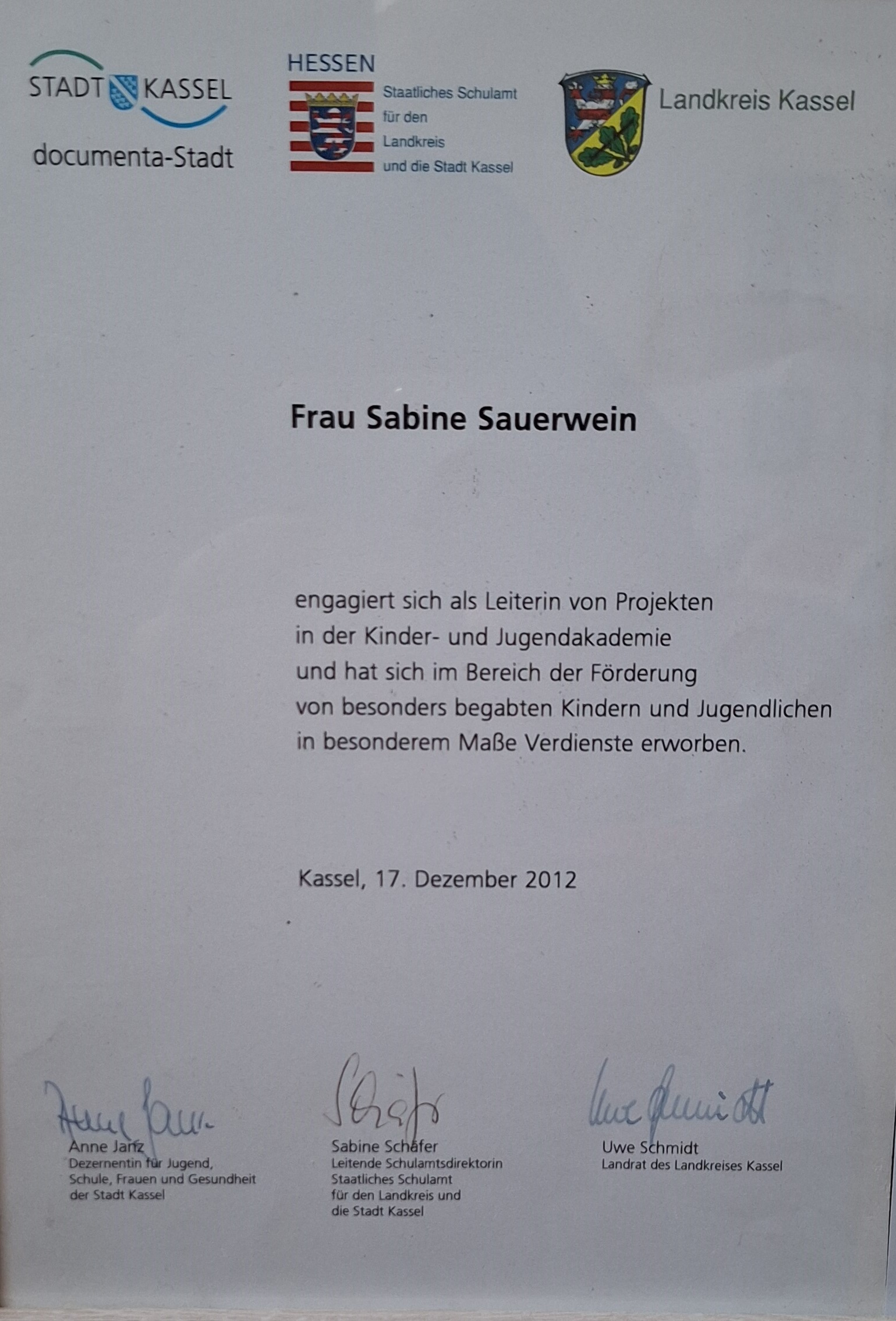 Würdigung von Anne Janz, Sabine Schäfer, Uwe Schmidt